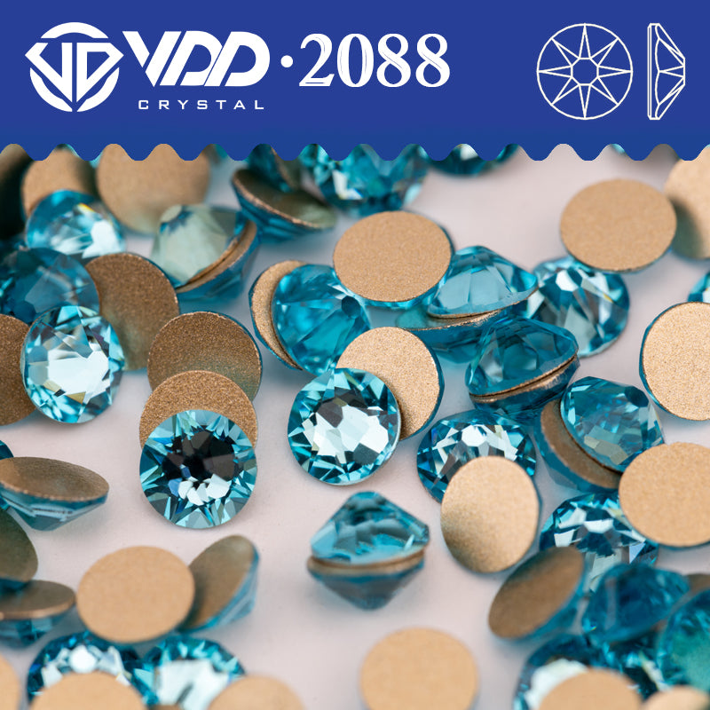 VDD 027	Aquamarine SS16-SS30 High Quality AAAAA 2088 8 Big 8 Small Rhinestone Flatback Glitter Stone Crafts Nail Art Accessories